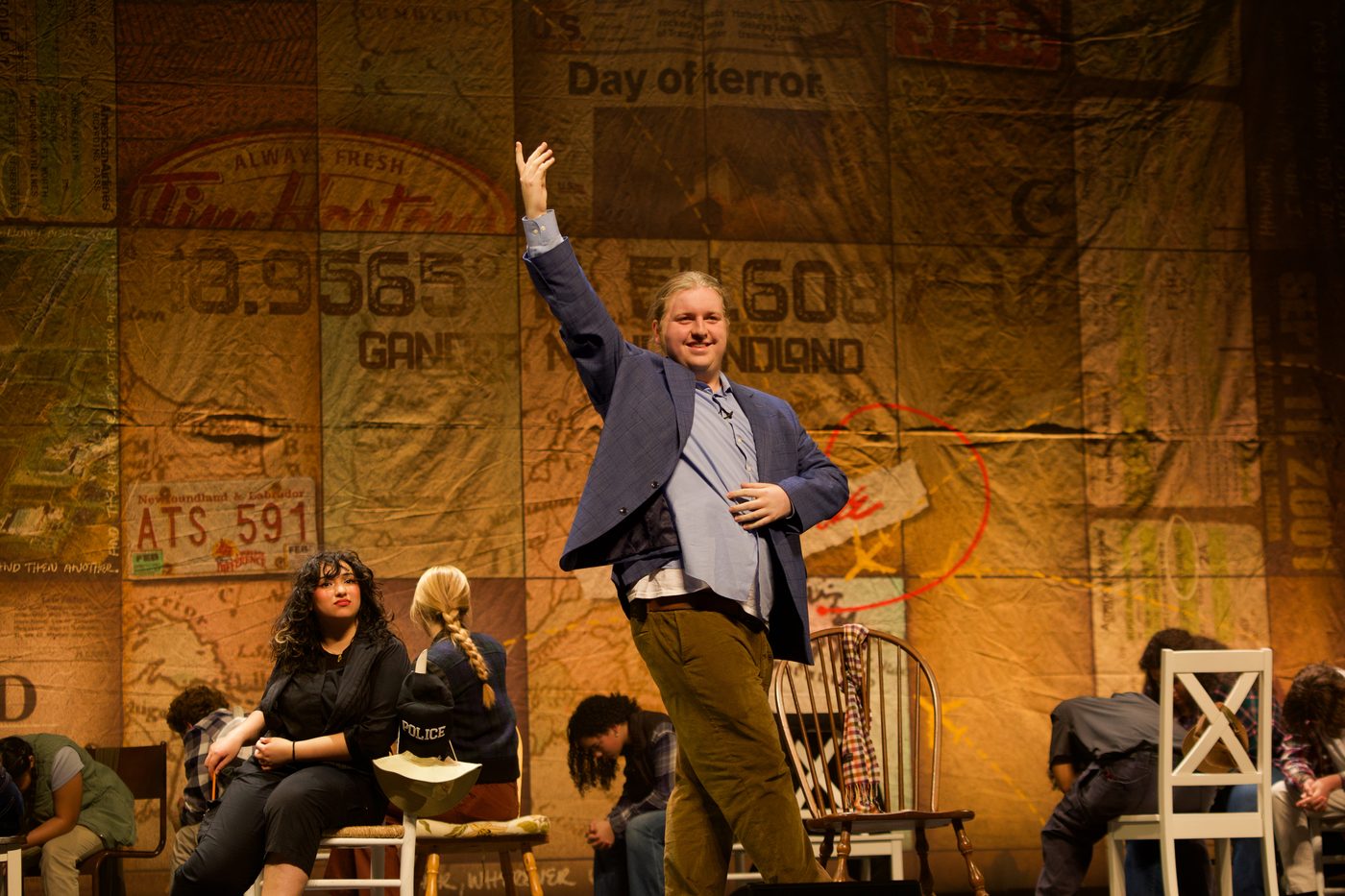 A teen performing in Come From Away
